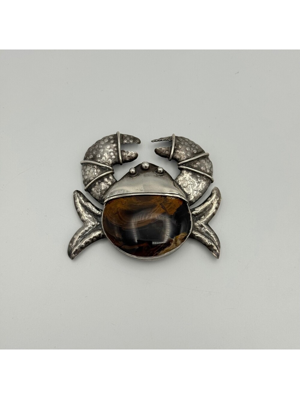 Sterling Silver and Agate Crab Brooch